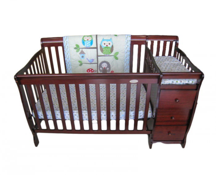 wooden crib with changing table