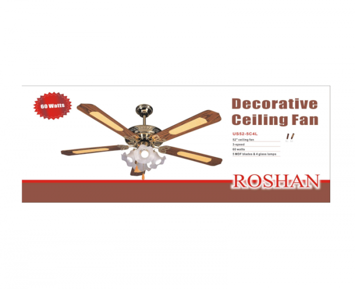 Roshan 15571 Modern Decorative 52 Inch Glass Bulb Light Ceiling Fan