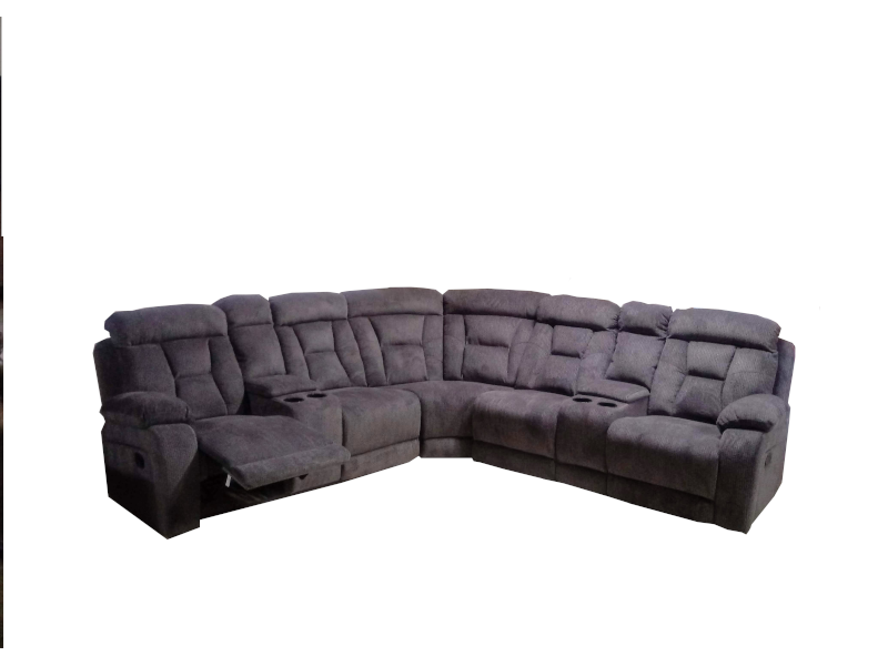 Roshley Grey Corduroy Sectional Sofa With Recliner Seats